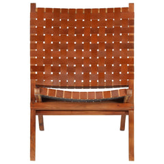 foldbar stol ægte læder krydsstriber brun