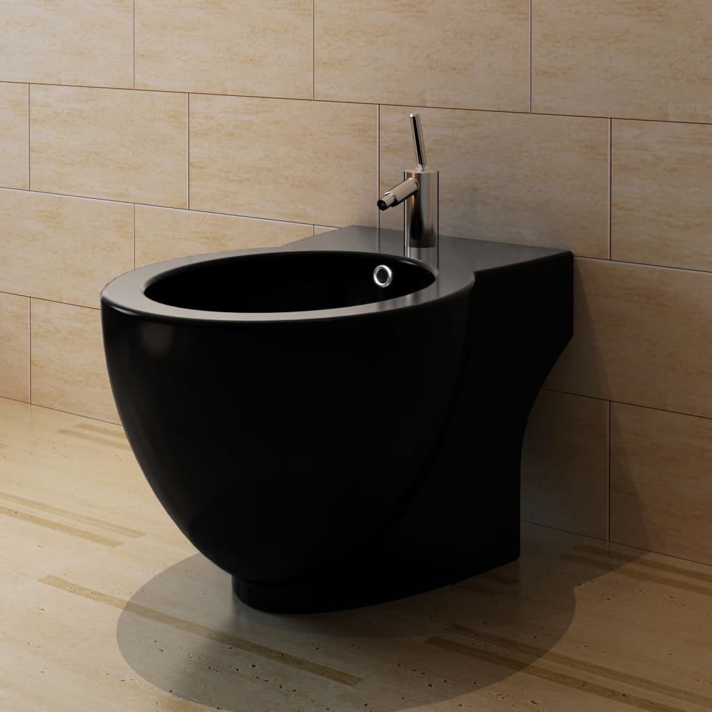 toilet- og bidetsæt sort keramik