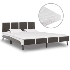 seng med madras 180 x 200 cm grå og hvid kunstlæder