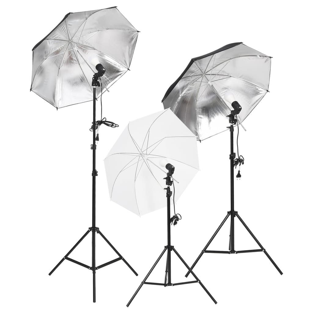 belysningssæt til fotostudio med stativer og paraplyer