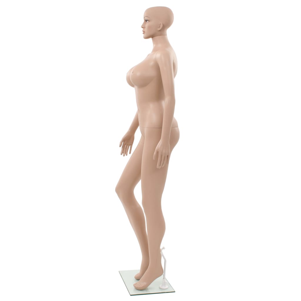 sexet kvindelig mannequin med glassokkel beige 180 cm