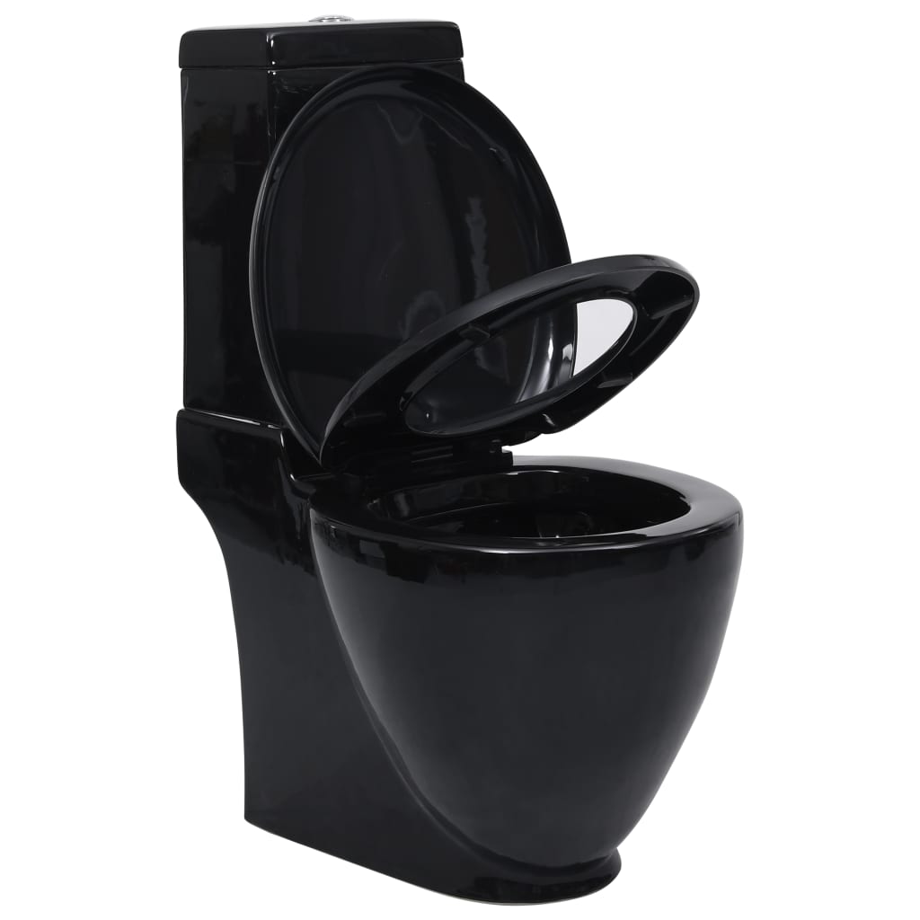 keramisk toilet med rund bund afløb i bunden sort