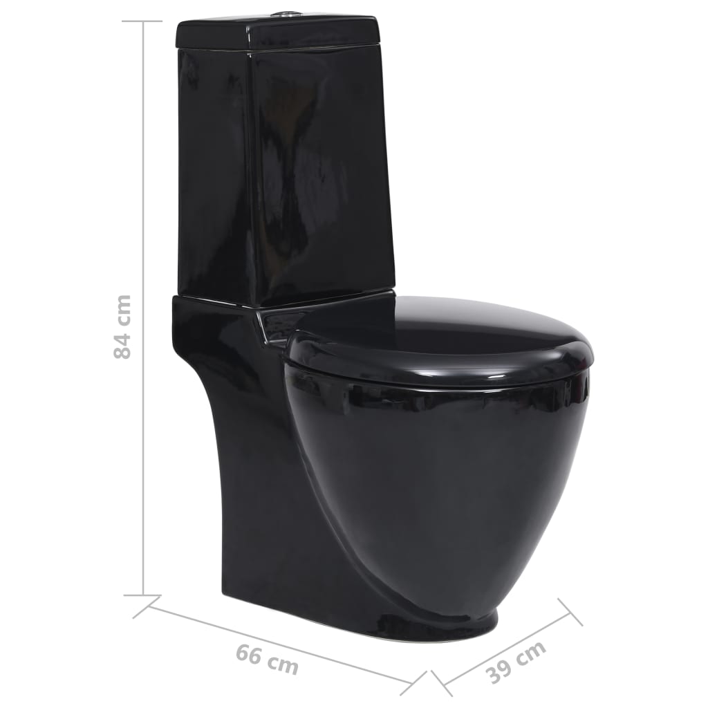 keramisk toilet med rund bund afløb i bunden sort