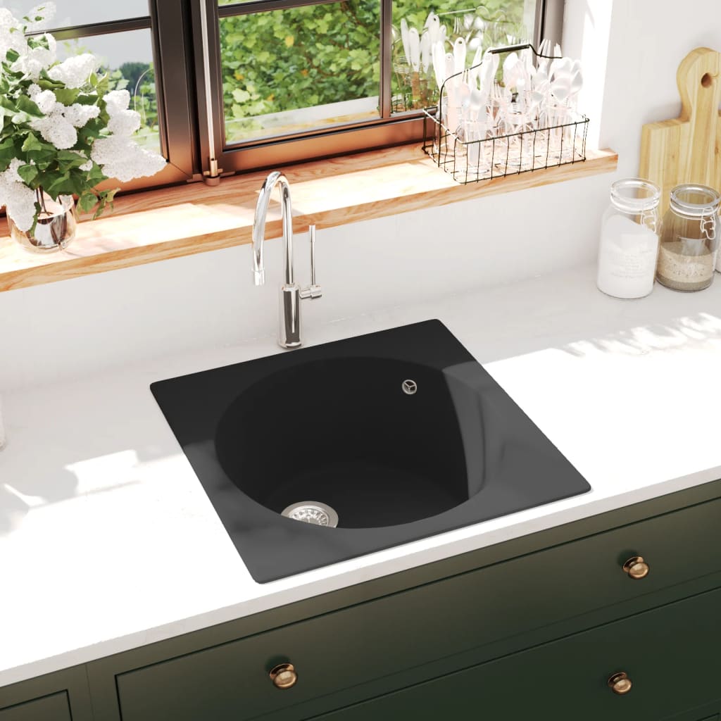 køkkenvask med overløbshul granit sort