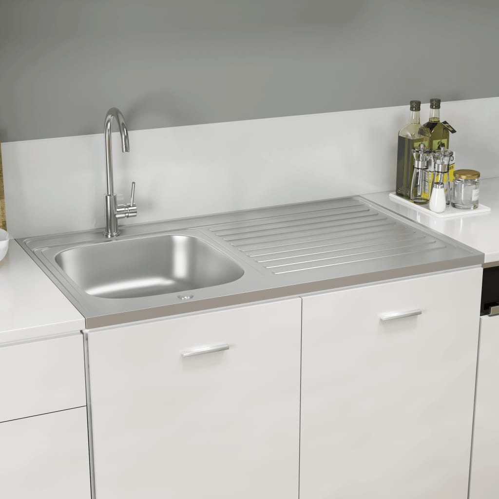 køkkenvask med afløbssæt 1000x500x155 mm rustfrit stål sølv