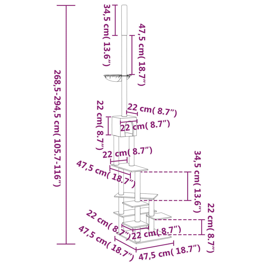 kradsetræ fra gulv til loft 268,5-294,5 cm mørkegrå