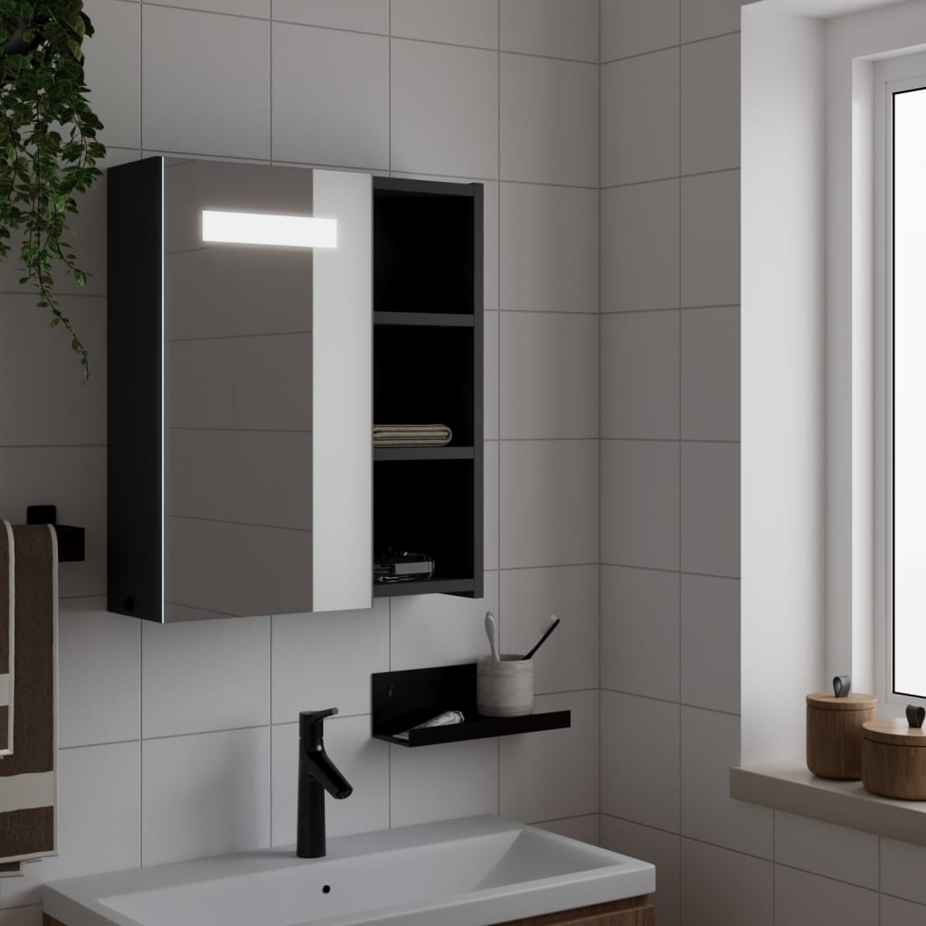 badeværelsesskab med spejl og LED-lys 60x13x52 hvid