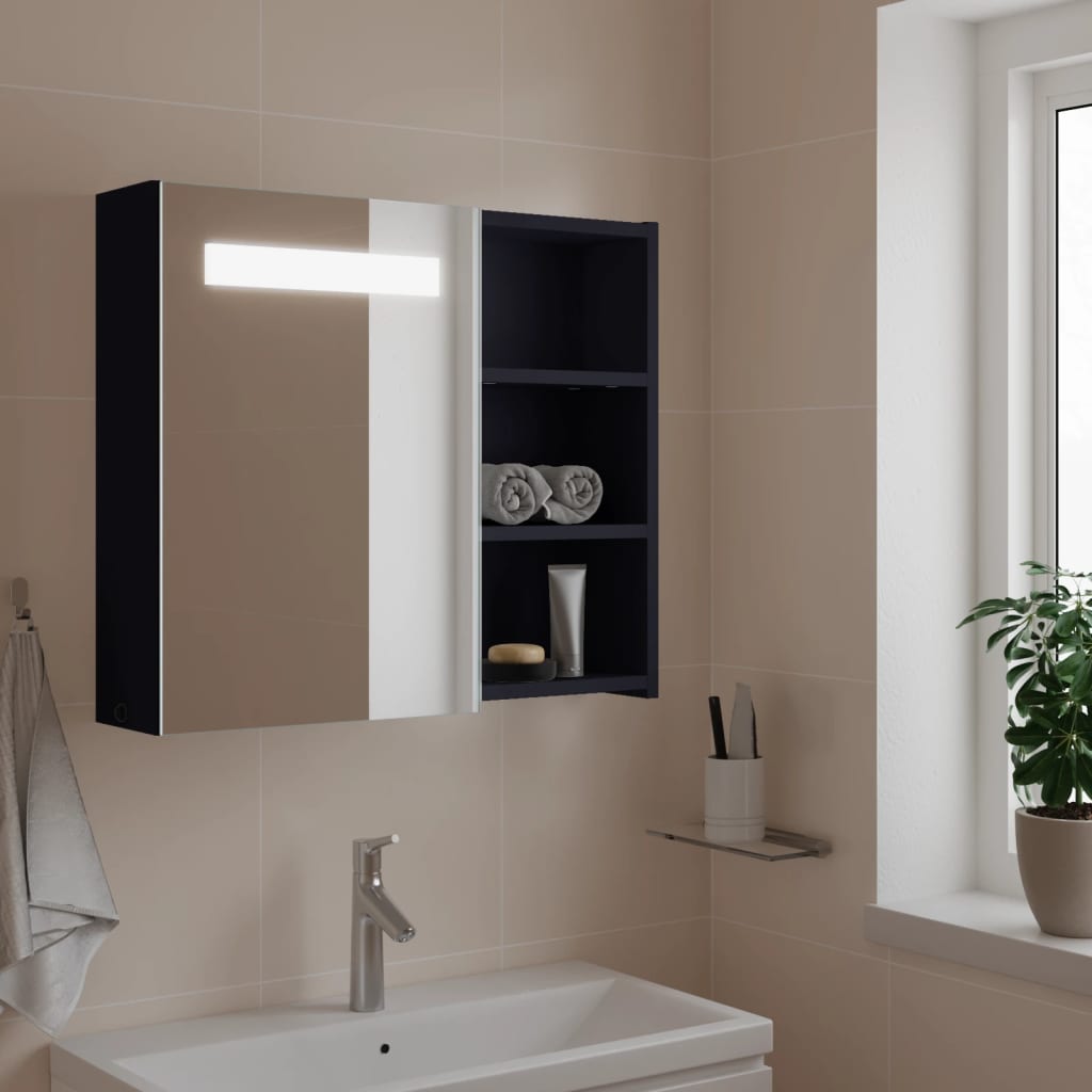 badeværelsesskab med spejl og LED-lys 60x13x52 hvid