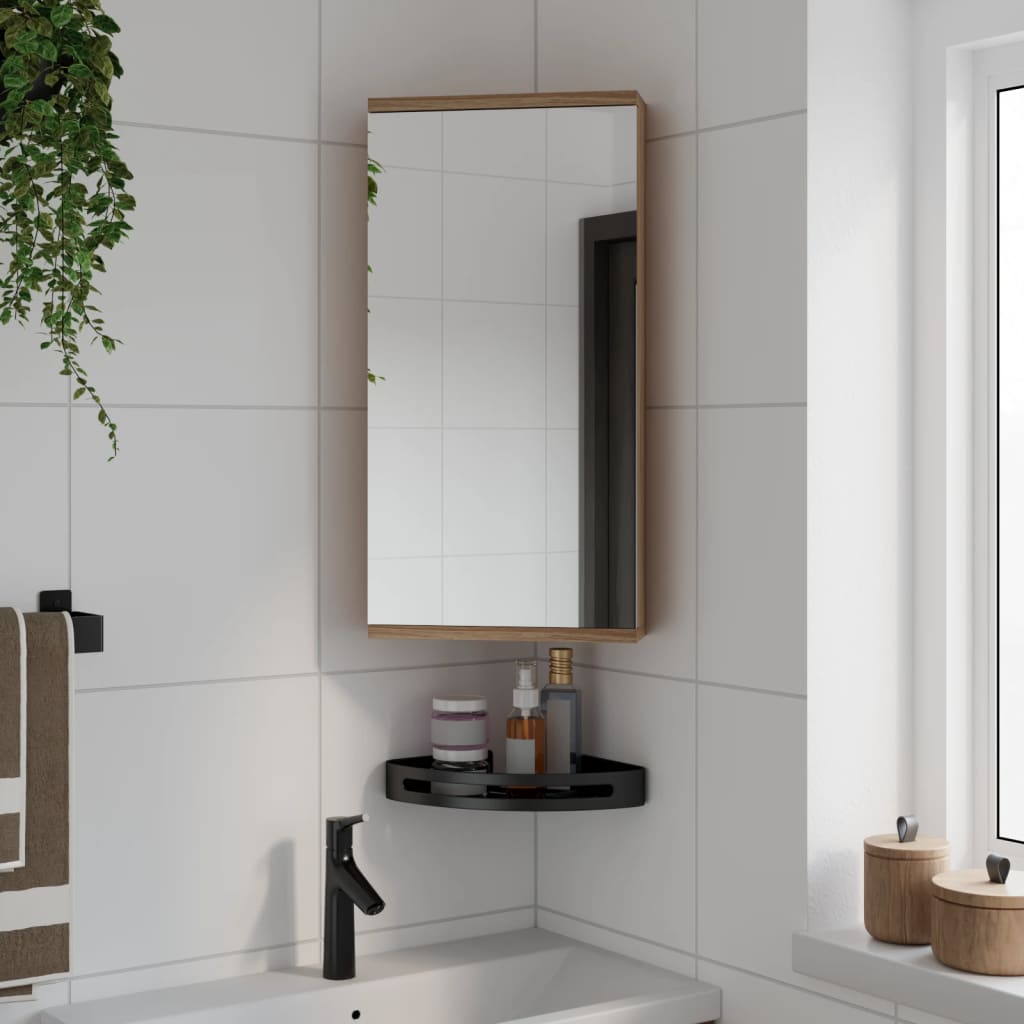 hjørnehængt badeværelsesskab m. spejl 30x24x60 cm grå