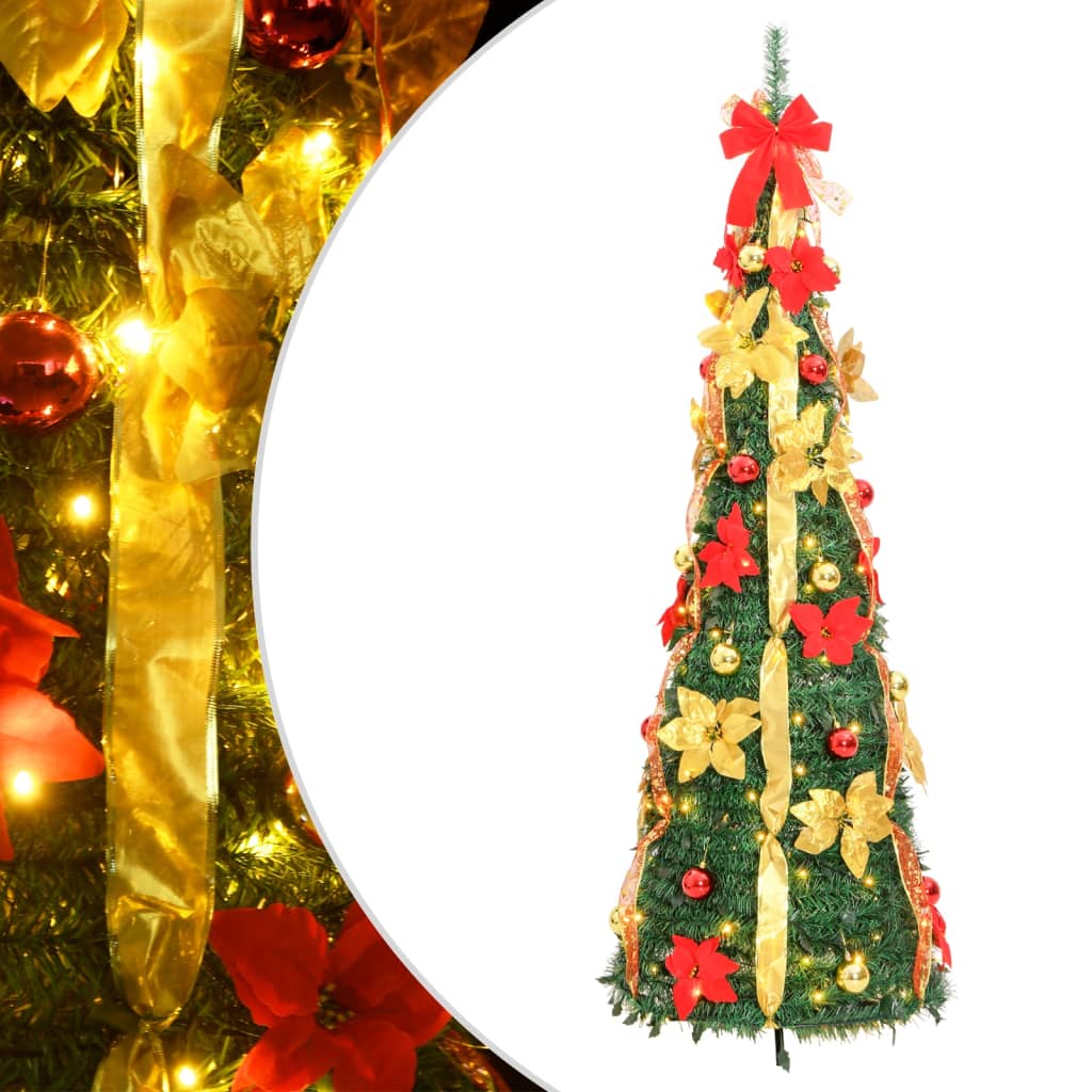 kunstigt juletræ med 200 LED'er 210 cm pop op-funktion grøn