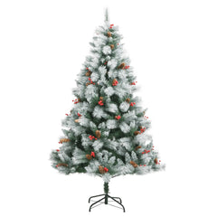 kunstigt juletræ med grankogler og bær 180 cm hængslet