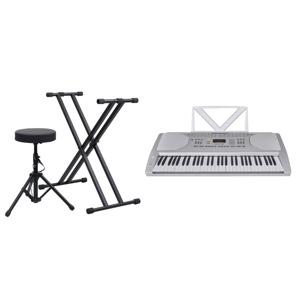 keyboardsæt med 61 tangenter sølvfarvet og sort