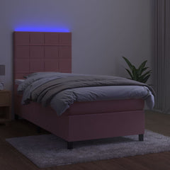 kontinentalseng med LED-lys 90x200 cm fløjl lyserød