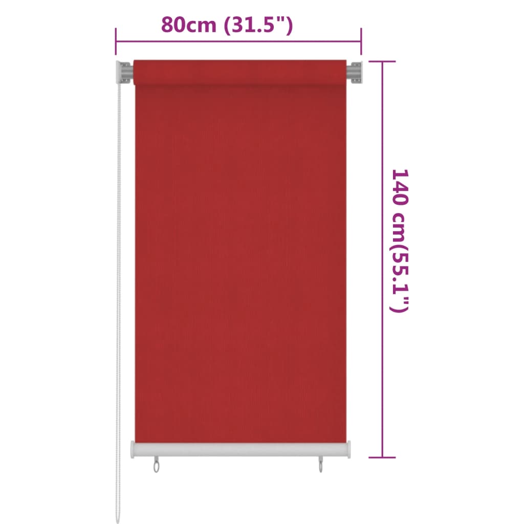 udendørs rullegardin 80x140 cm HDPE rød