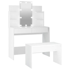 makeupbordssæt med LED-lys konstrueret træ hvid