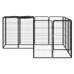 14-panels hundegård 50x100 cm pulverlakeret stål sort