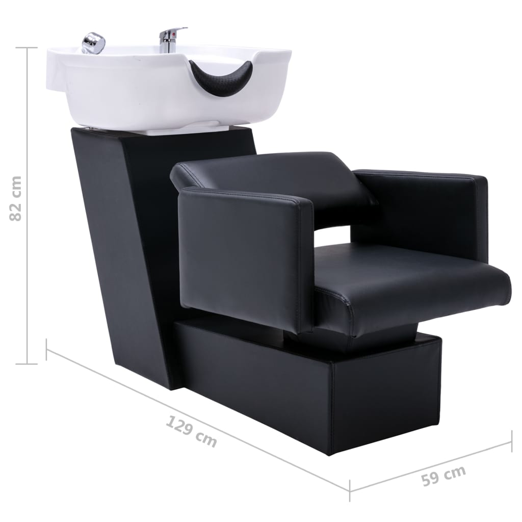 frisørstol med vask 129x59x82 cm kunstlæder sort og hvid