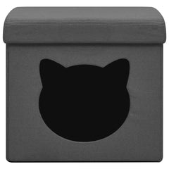 foldbar opbevaringspuf med kattemønster stof mørkegrå