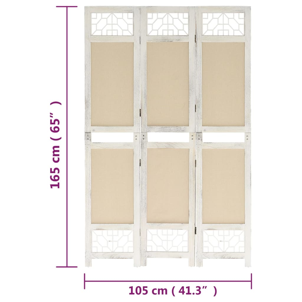 3-panels rumdeler 105x165 cm stof cremefarvet
