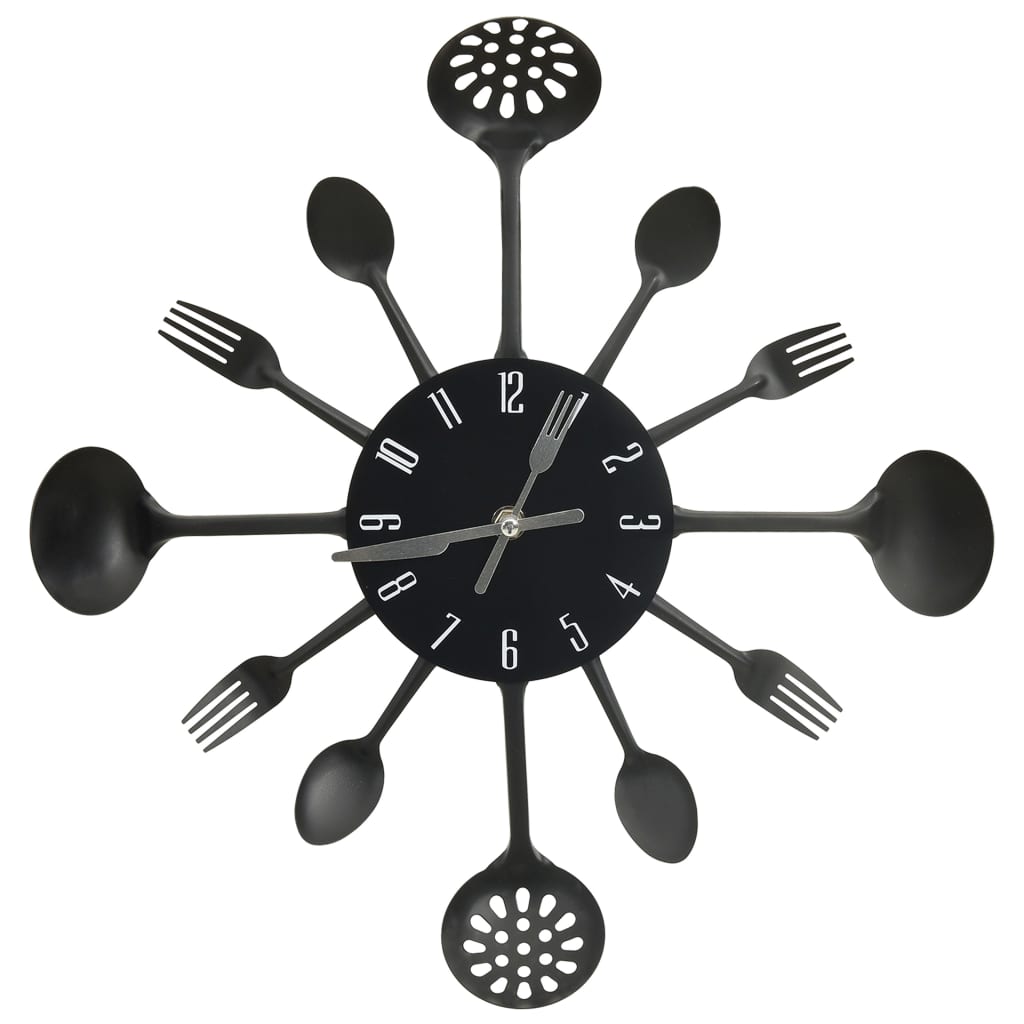 325163Wall Clock with Spoon and Fork Design Black 40 cm Aluminium