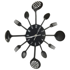 325163Wall Clock with Spoon and Fork Design Black 40 cm Aluminium