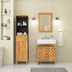 møbelsæt til badeværelse 3 dele massivt mangotræ brun og sort