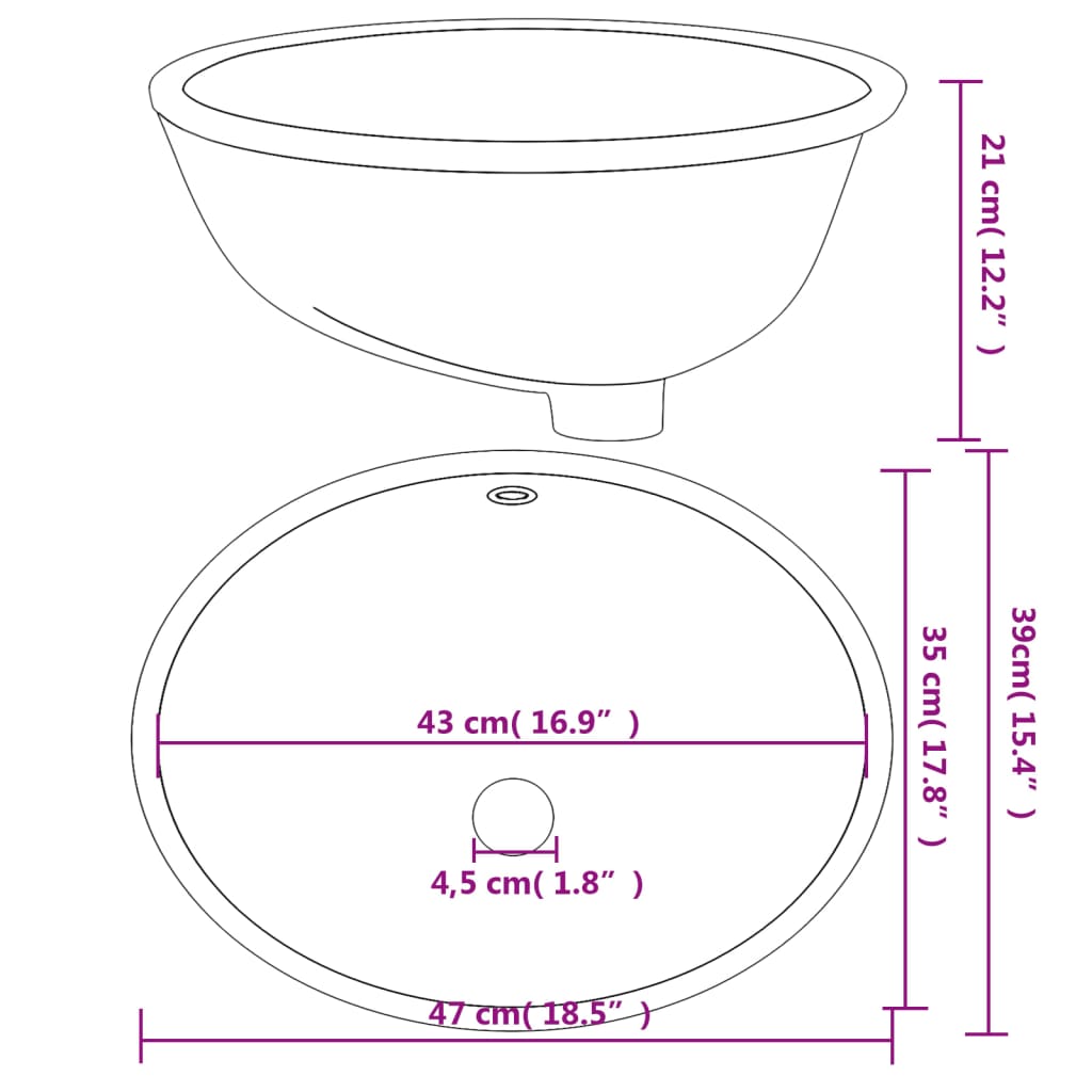 badeværelsesvask 47x39x21 cm oval keramisk hvid
