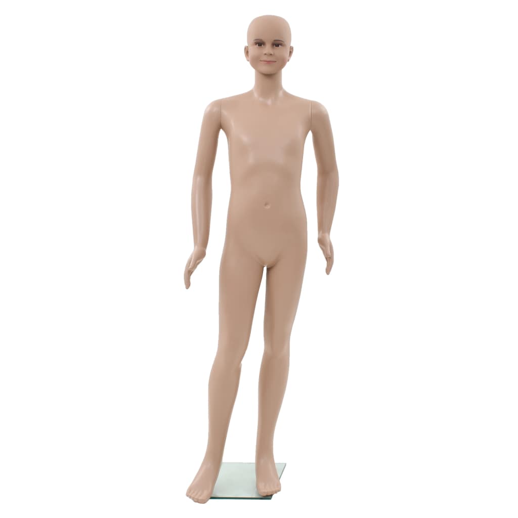 mannequin barne fuld figur med glassokkel beige 140 cm