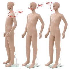 mannequin barne fuld figur med glassokkel beige 140 cm