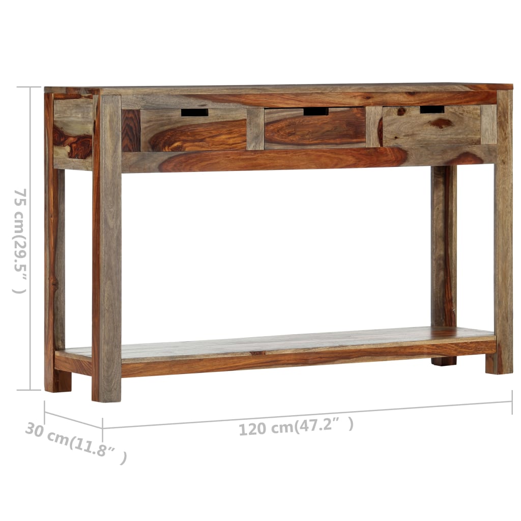 konsolbord med 3 skuffer 120x30x75 cm massivt sheeshamtræ