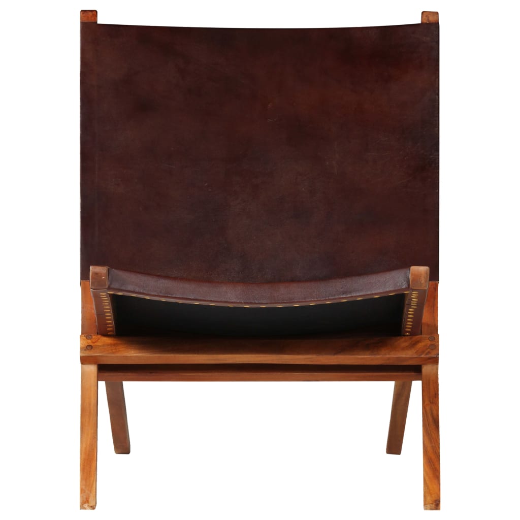 foldbar afslapningsstol ægte læder brun