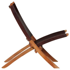 foldbar afslapningsstol ægte læder brun