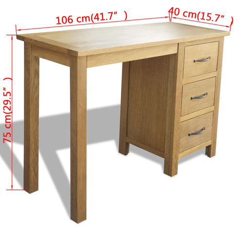 skrivebord med 3 skuffer 106x40x75 cm massivt egetræ