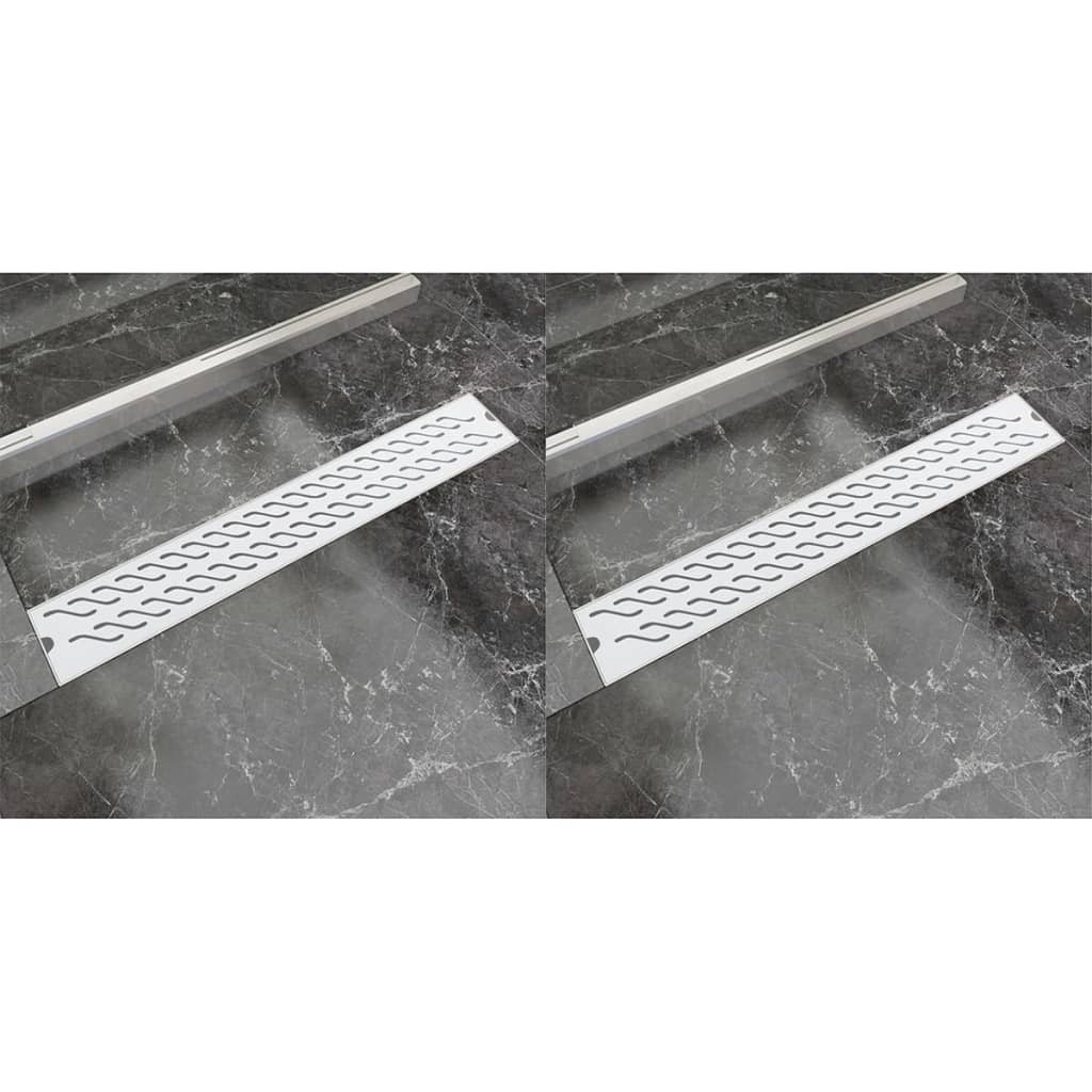 lineære bruseafløb 2 stk. bølgedesign 630 x 140 mm rustfrit stål