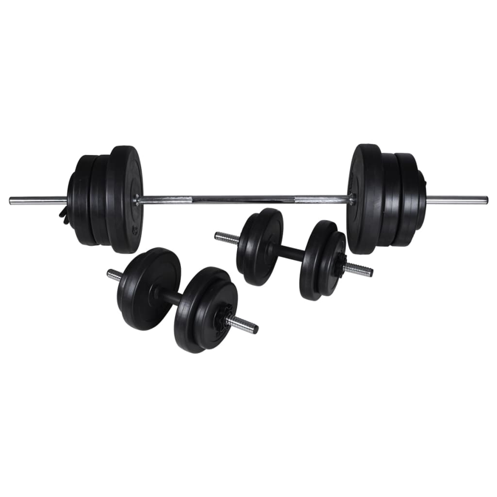 træningsbænk med vægtstangs- og håndvægtssæt 60,5 kg
