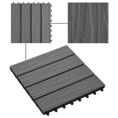 11 stk. terrassefliser med prægning 30x30 cm 1 m2 WPC grå
