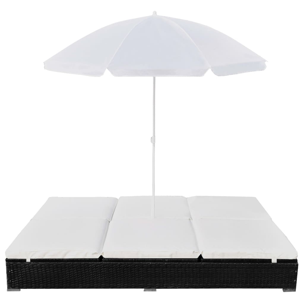 loungeseng med parasol polyrattan sort