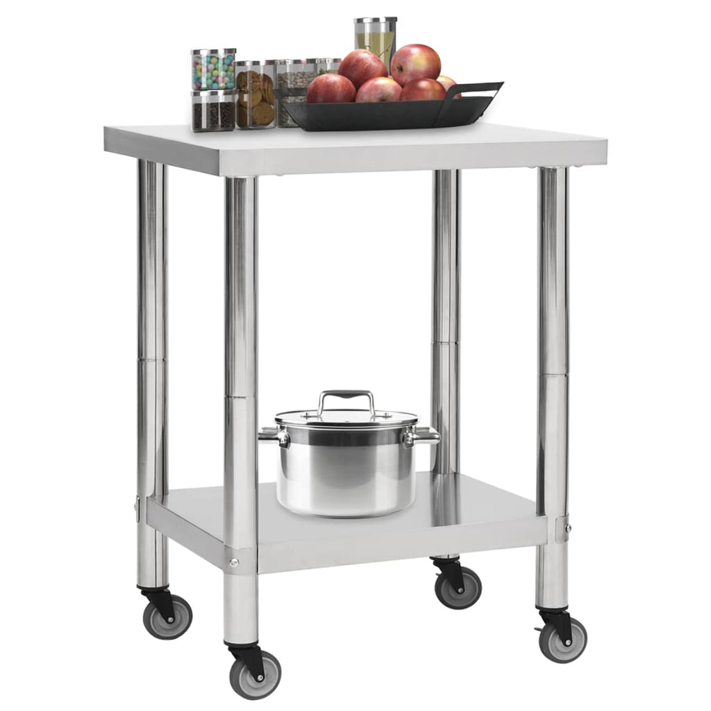 arbejdsbord med hjul til køkken 60x45x85 cm rustfrit stål