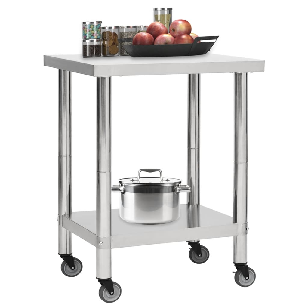 arbejdsbord med hjul til køkken 60x45x85 cm rustfrit stål