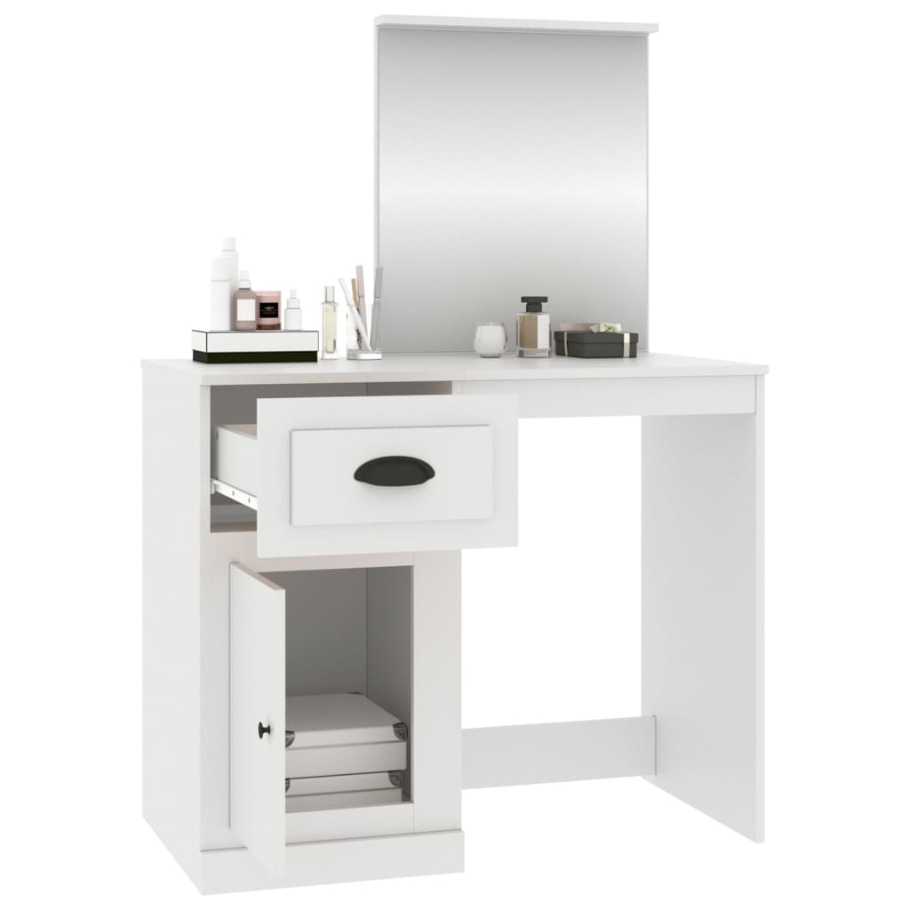 makeupbord med spejl 90x50x132,5 cm konstrueret træ hvid