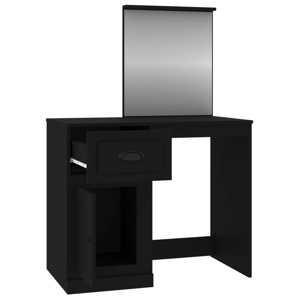 makeupbord med spejl 90x50x132,5 cm konstrueret træ sort