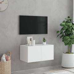 væghængt tv-bord med LED-lys 60x35x31 cm hvid
