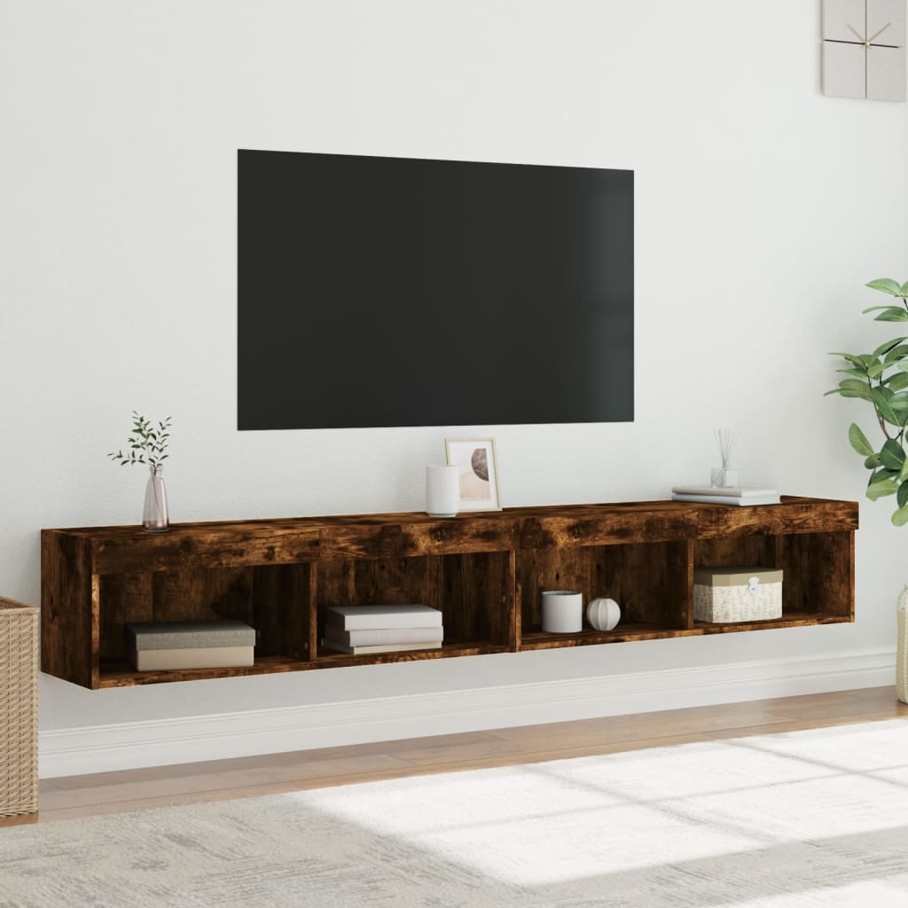 tv-borde 2 stk. med LED-lys 100x30x30 cm røget egetræsfarve