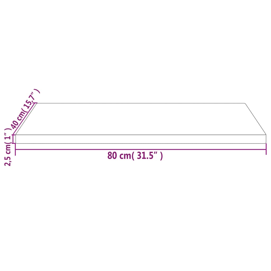 bordplade 80x40x2,5 cm rektangulær massivt fyrretræ hvid