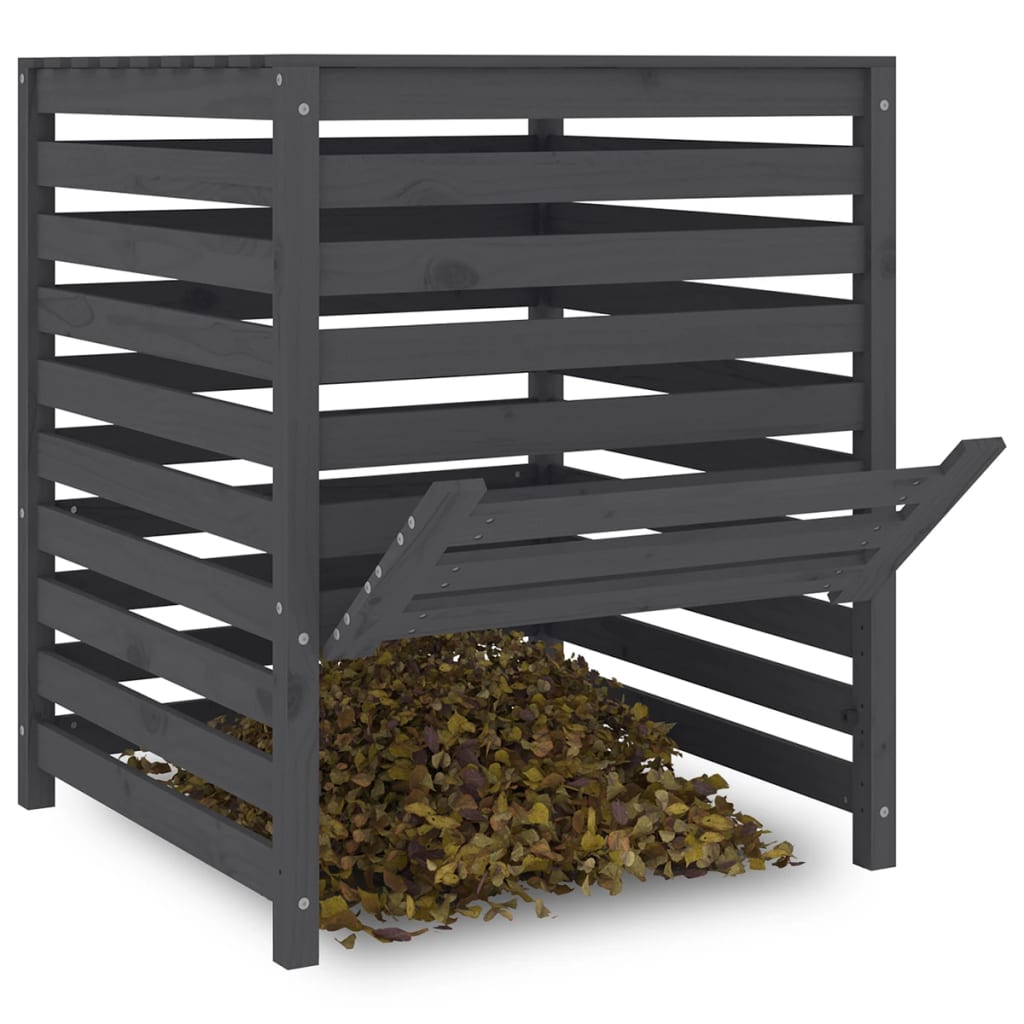 kompostbeholder 82,5x82,5x99,5 cm massivt fyrretræ grå