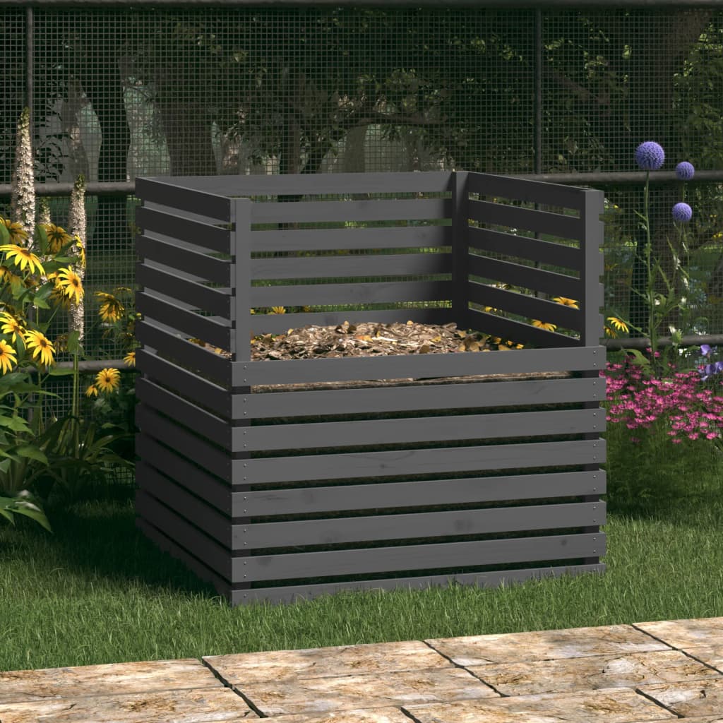 kompostbeholder 80x80x78 cm massivt fyrretræ sort
