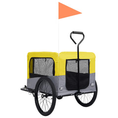 2-i-1 cykelanhænger og klapvogn til kæledyr gul grå