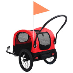 2-i-1 cykelanhænger og joggingklapvogn kæledyr rød sort
